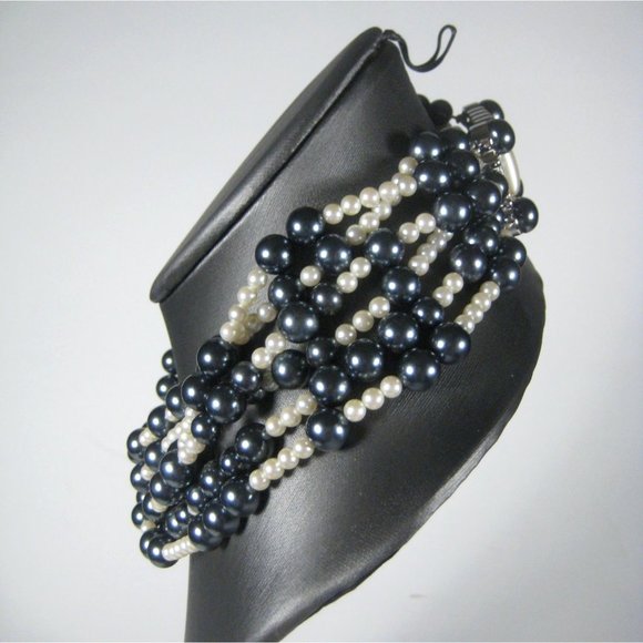Imitation Pearl Necklace 20 Inch Silvertone Collar Beaded Statement Multi-Stran - Picture 8 of 11